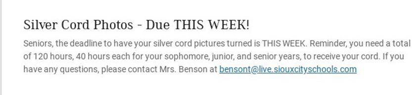 Seniors - Silver Cord info @BlackRaidersEHS <a href="/GEARUPSiouxCity/">GEAR UP Sioux City</a>
