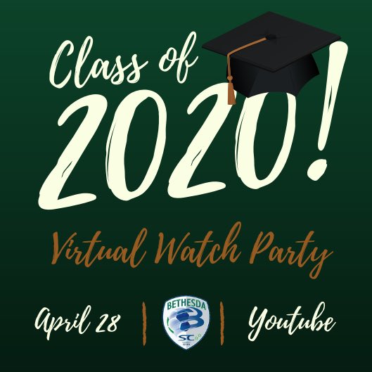 FratesLisa's tweet photo. Congratulations Bethesda Senior Class! Sorry we couldn’t celebrate tonight in person, but know that we are so proud of you! Don’t forget to tune in tonight for your virtual watch party 🎉 ⚽️ 👏 #bscalumni #wearebethesda https://t.co/mAwqZR0IfO