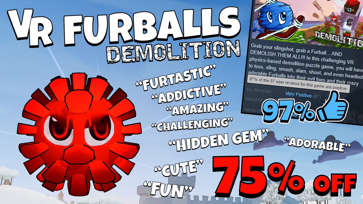 VRFurballs's tweet image. "Wonderful VR-game for the whole family!" Now 75% off on Steam and Oculus, with a special "Beat the Covid" vibe! (free demo available) 💸

On Steam:
store.steampowered.com/app/704470/

On Oculus:
oculus.com/experiences/ri…

#VR #HTCVive #OculusRift #WMR #MadeWithUnreal #SteamVR