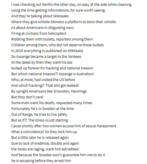 Plucille54's tweet photo. "For all those muzzled, forgotten fellas
Who remind us of freedom, forgotten in cells
Those who stand up for something because it's right
Because it's important, because without their lives are void
Rare such people, almost more like heroes..." -Bengian
Powerful!
#FreeAssangeNOW https://t.co/EdQcv03a7v