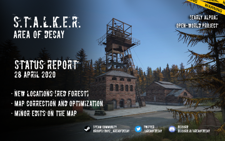 AreaOfDecay's tweet photo. Development report from April 28, 2020
Good day, friends!
We are here again, and we are happy to present you a new update that we are sure you have been waiting for a long time! And it is available at the link below enjoy viewing #dayz #stalker https://t.co/XZiEdLEEJr https://t.co/FmgfS4HlbW