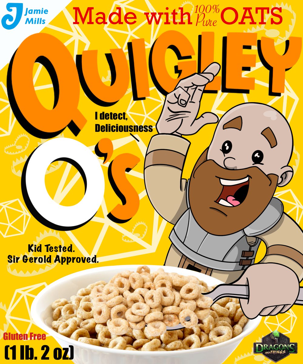 itsLucasMrtinez's tweet photo. more Random Fan-art/Parody cereal box cover done for lock-down sanity reasons. Paladin Quigley as played by @lookitsbenburch from the first campaign of @TheDaTNetwork #SupportSmallStreamers #pathfinder #paizo #DaTNetwork #DragonsAndThings #liveplayRPG #ttrpg #artistsontwitter https://t.co/OQsYYxdGjE