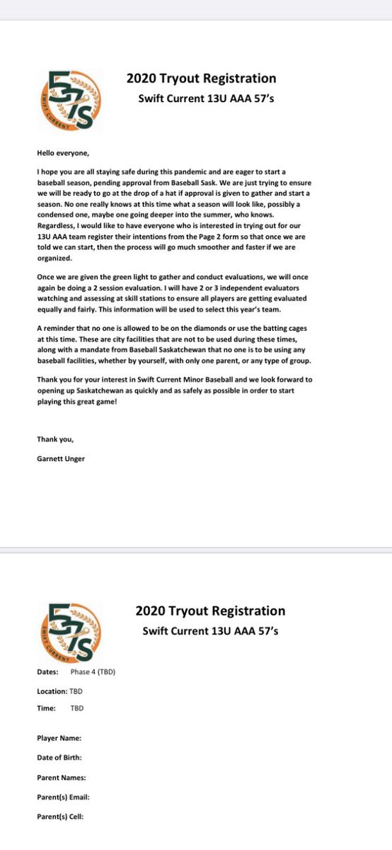 Swift current U13 AAA 57’s tryout update