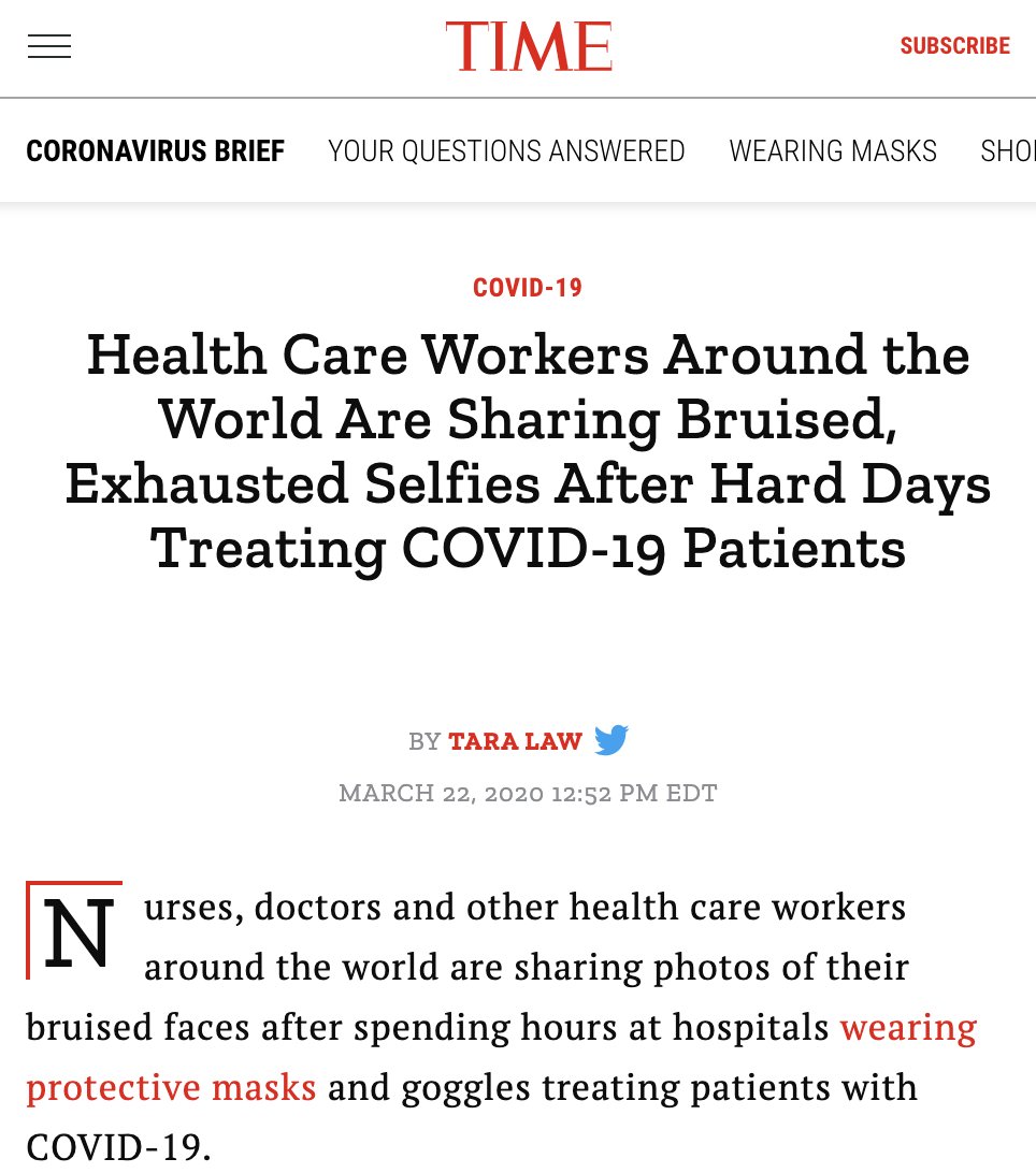 Let’s do a reverse image search  Each image returned several results all reporting that health workers have been sharing photos of their bruised faces amid the pandemic. Let’s look at this article from TIME that was in our results.