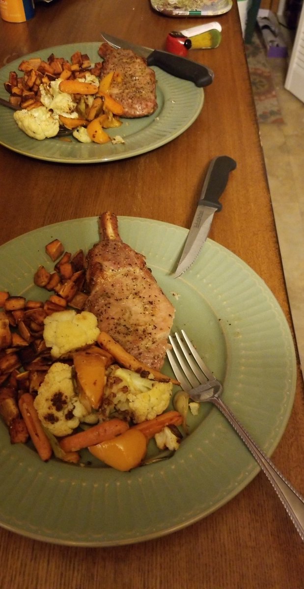 chefkrumb1's tweet photo. @TBensbenz @polishprince198 Pork chops and sweet potato. Mixed veg in this case cauliflower carrot pepper and onion.  Don't forget to blaze it! Cheers

__JUSTICE__ if you want a horse https://t.co/ux6biKbowL