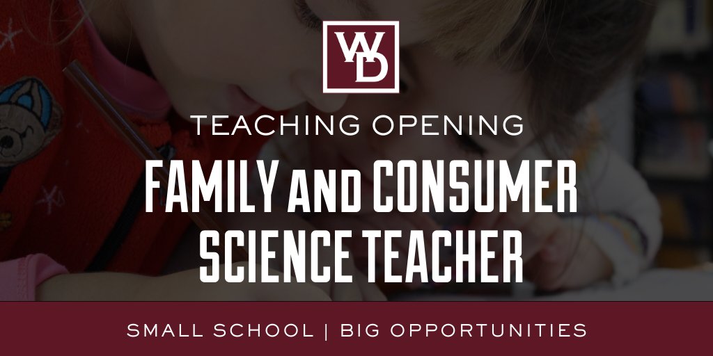 Kmealy25's tweet photo. Wes-Del Middle/High School is currently accepting applications for a FACS teacher. If you are interested in joining an amazing team, and becoming a Warrior, contact Mr. Perdue today! aperdue@wes-del.org #WDpride
@wdprincipal @HS_AP_Warriors https://t.co/c7d86oQQNU