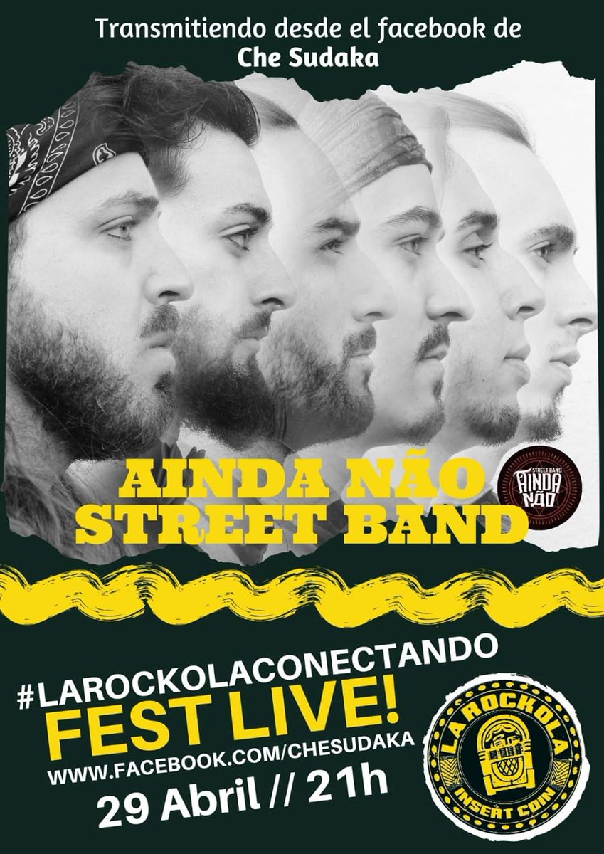 Mañana, miércoles 29 de abril, a las 21h!
Ainda Não Street Band en #larockolaconectando!

Nos vemos en el Facebook de @chesudaka ♥️🤘