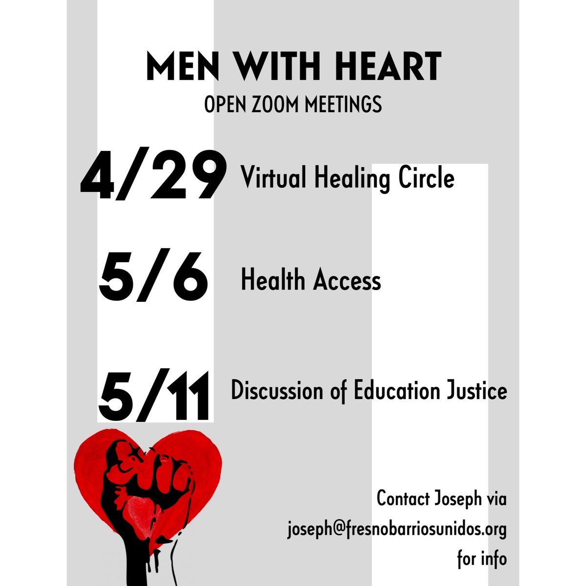 FresnoBarrios's tweet image. Our #MenWithHeart &amp;amp; #WomxnEmpowered programs’ next zoom meetings will be open to the community! See flyers for details on how you can get involved.