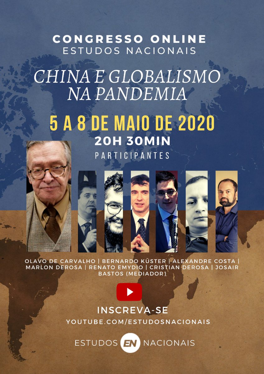 Aí pessoal, vai rolar um Congresso Online do canal dos <a href="/EstudosN/">Instituto Estudos Nacionais + Regina Milites +</a> com os maiores nomes do conservadorismo. 
Se inscrevam no canal para não perder:
Link - youtube.com/channel/UCyl4m…