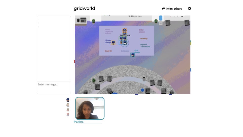 maithra_raghu's tweet photo. ICLR Town: Pokemon-esque environment to wander around and bump into people, which syncs almost seamlessly with video-chatting capabilities.

What a fun idea for virtual (research) conferences! Thanks @iclr_conf organizers!! #ICLR2020 #iclr

(Uses https://t.co/VlMGaTSMiD) https://t.co/R2RFF0ZUan