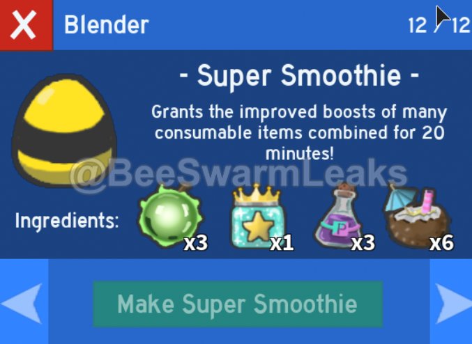 Bee Swarm Leaks On Twitter The Super Smoothie And Purple Potion Has Been Added To The Test Realm Blender Super Smoothie Recipe 3 Neonberries 1 Star Jelly 3 Purple Potions 6