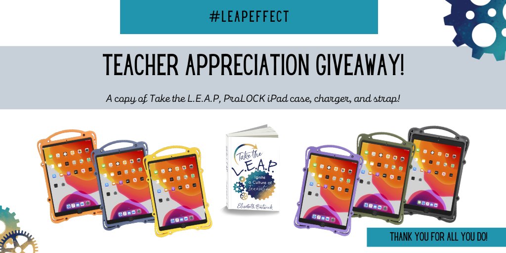 ElisaBostwick's tweet photo. 👋🏼Edus, I want to celebrate YOU! As a token of appreciation, 1 individual will receive a copy of my book, an iPad case from @Rug_Ed + charger &amp; strap! 

👍🏼Comment with a GIF expressing how #remoteteaching is going &amp; retweet!😀

#TeachersRock #TeacherAppreciation #TLAP #LEAPeffect https://t.co/TQzsVoucUd