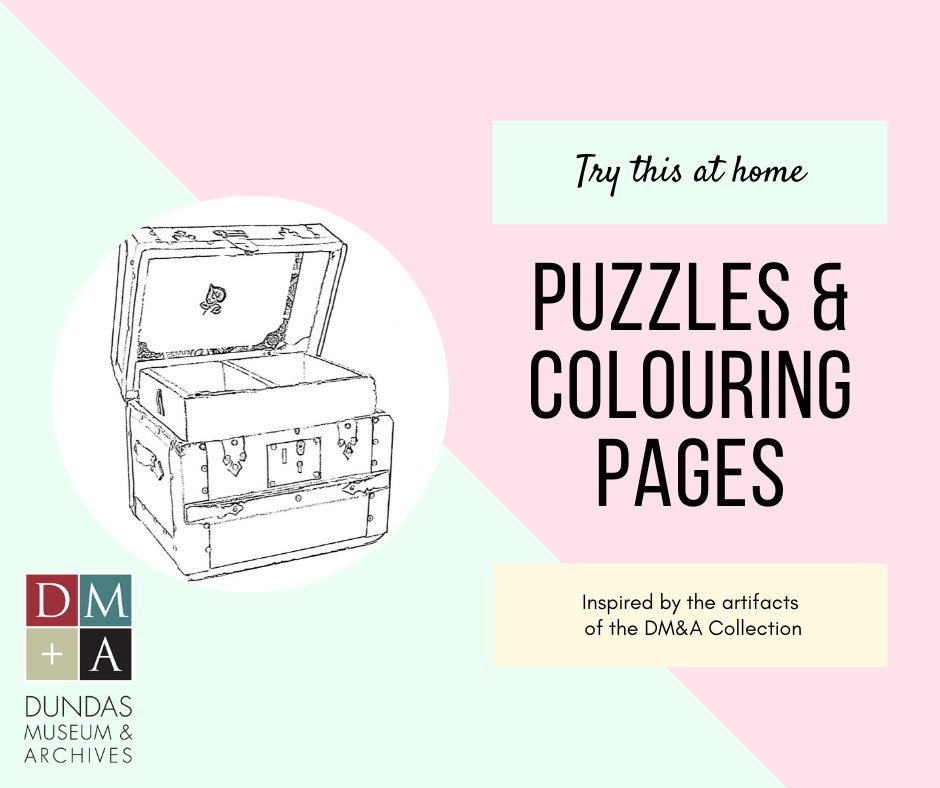 DundasMuseum's tweet photo. Try this at home: Puzzle and colouring pages inspired by the artifacts of our collection! - https://t.co/FPVXrh2Wo7 #Dundas https://t.co/cqctvXtmU3