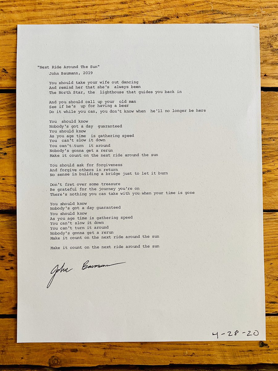 The Next Waltz Contest Alert John Baumann Typed Up And Signed These Lyrics To His New Song Next Ride Around The Sun On A Good Ol Fashioned Typewriter For Us To The Next Waltz Contest Alert John Baumann Typed Up And Signed These Lyrics To His New Song Next Ride Around The Sun On A Good Ol Fashioned Typewriter For Us To