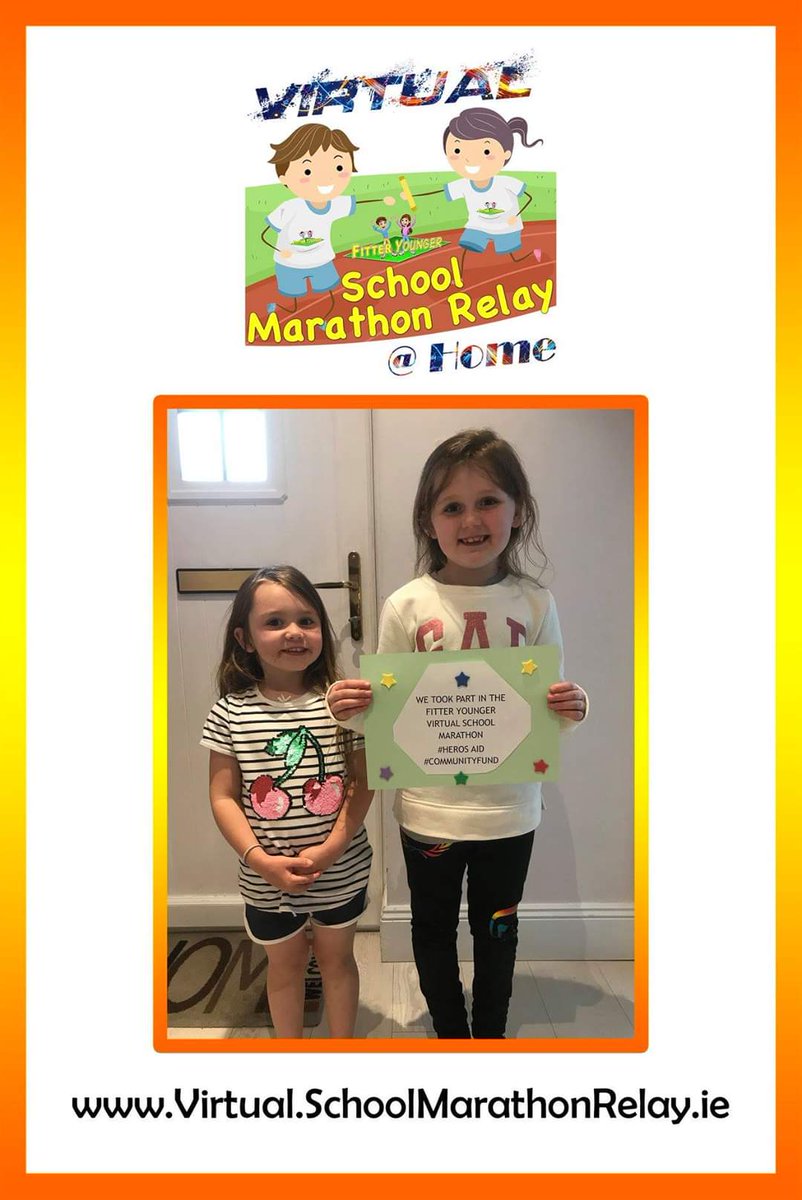 fitteryounger's tweet photo. Izzy &amp; Zoey from Dublin took part in the #VirtualSchoolMarathonRelay today &amp; sent us on this lovely picture! They even went to the extra effort of making a poster, adding stars to represent the heroes the fundraising is benefitting 
Well done!!!
https://t.co/UgMxmEFm8c https://t.co/gzau2KKrwe
