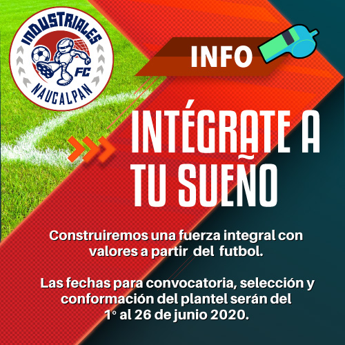 INTÉGRATE A TU SUEÑO

Construiremos una fuerza integral con valores a partir del futbol. Las fechas para convocatoria, selección y conformación del plantel serán del 1° al 26 de junio 2020. Contamos contigo para ser protagonista de nuestra historia.  

#ElAmorEmpiezaEnElToreo