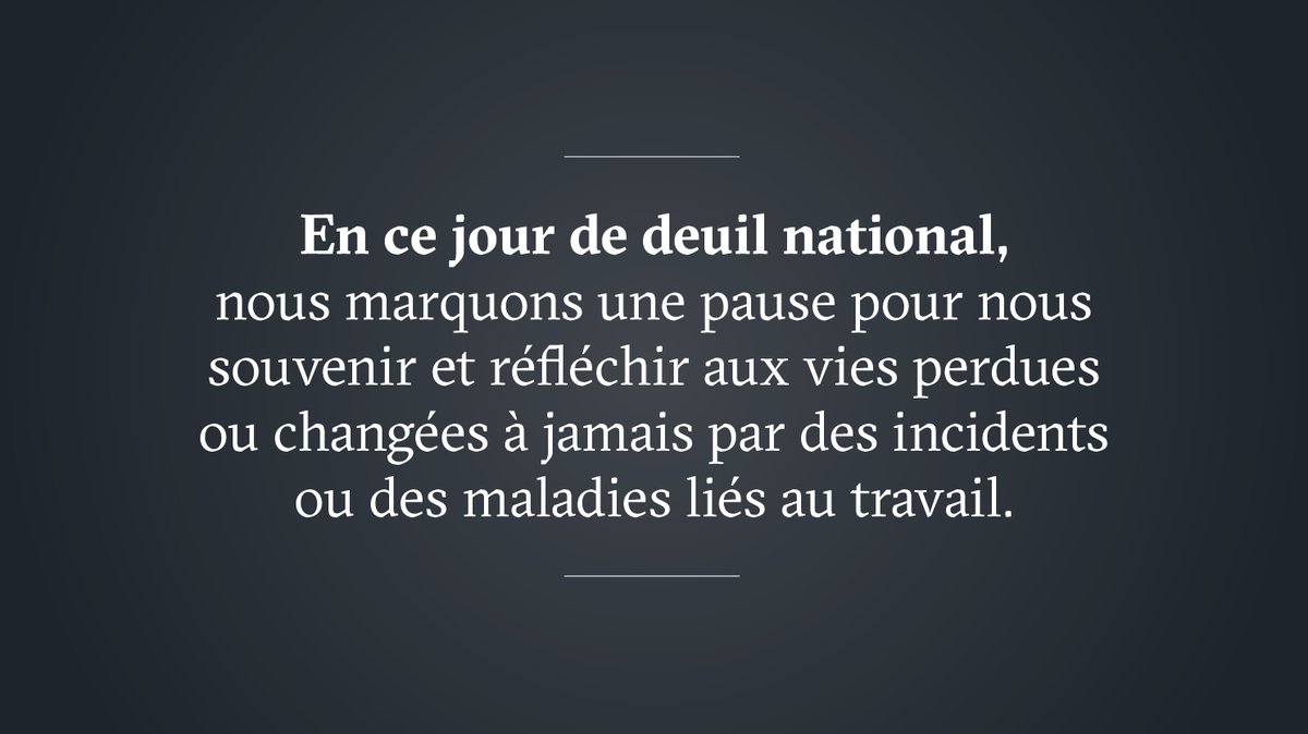 WSPCanada's tweet photo. Alors que nous nous arrêtons pour nous souvenir et penser aux vies perdues ou changées à jamais par des incidents ou maladies en milieu de travail en ce #JourDeDeuil, nous réaffirmons notre volonté d’assurer la santé et la sécurité de nos collègues et clients. #NousSommesWSP https://t.co/rnO12zhLVe
