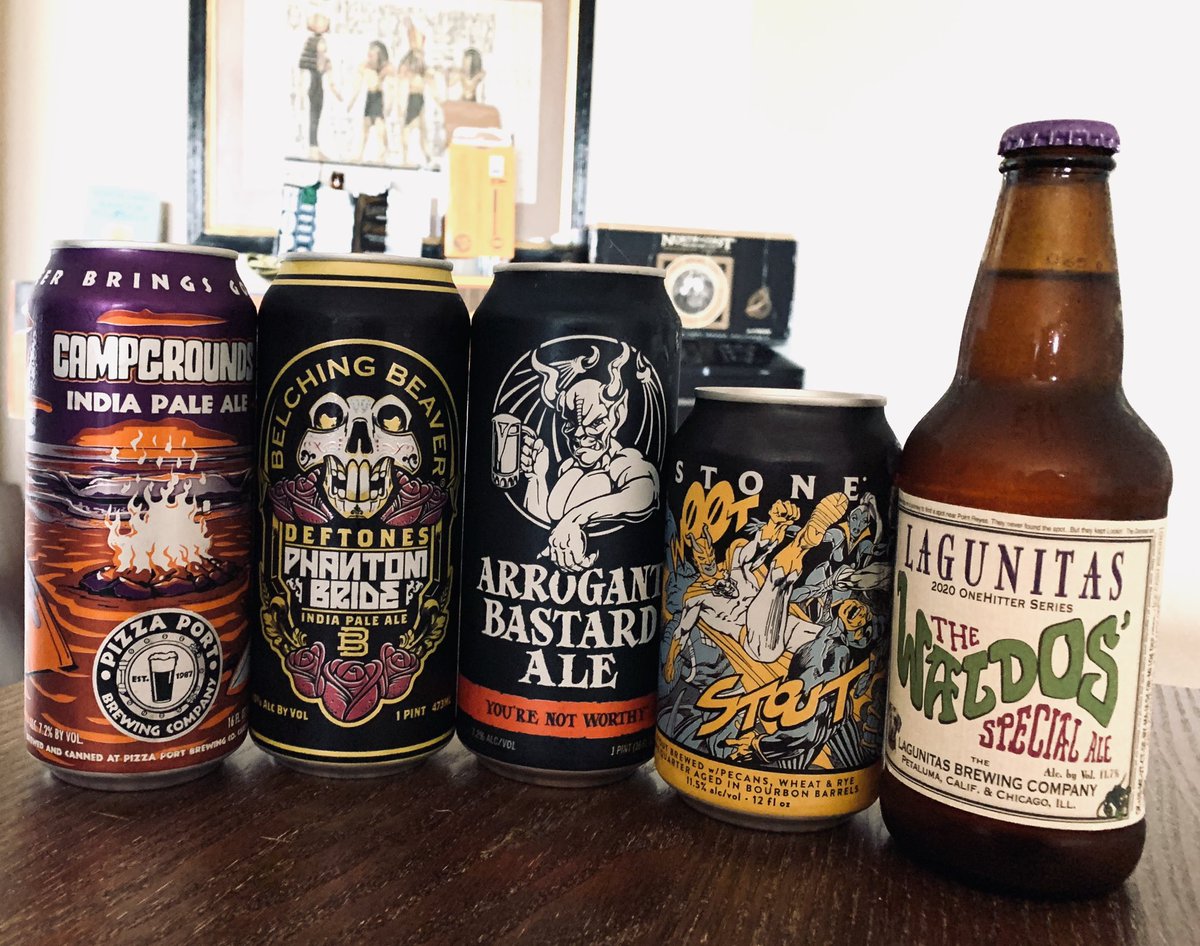 RJellyman's tweet photo. 4/28/20 #TopBrewsTues lineup Day 50 of Quarantine #StayAtHomeSD #FromLefttoRight 7.2, 7.1, 7.2, 11.5, & 11.7. You’ll figure it out. @PizzaPortBeer @StoneBrewing @bertrand_boily @blofmitten @badhopper @zappafaye @CaryTetrick @lhtetrick @JonMontag @cellmavin @I3IG_GI2EEZY @Kubrickx https://t.co/1f7zFWdIso