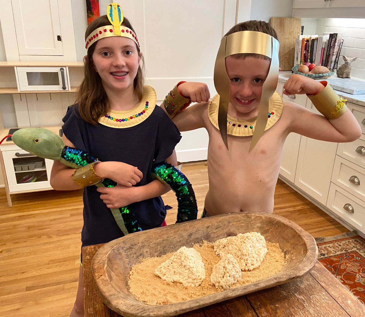 LawhonTPSD's tweet photo. Ava and Clark decided to learn about Egypt and made pyramids from rice crispy treats, made jewelry and costumes, and made mummies. #tpsd #independentproject https://t.co/60Z18Uw49K