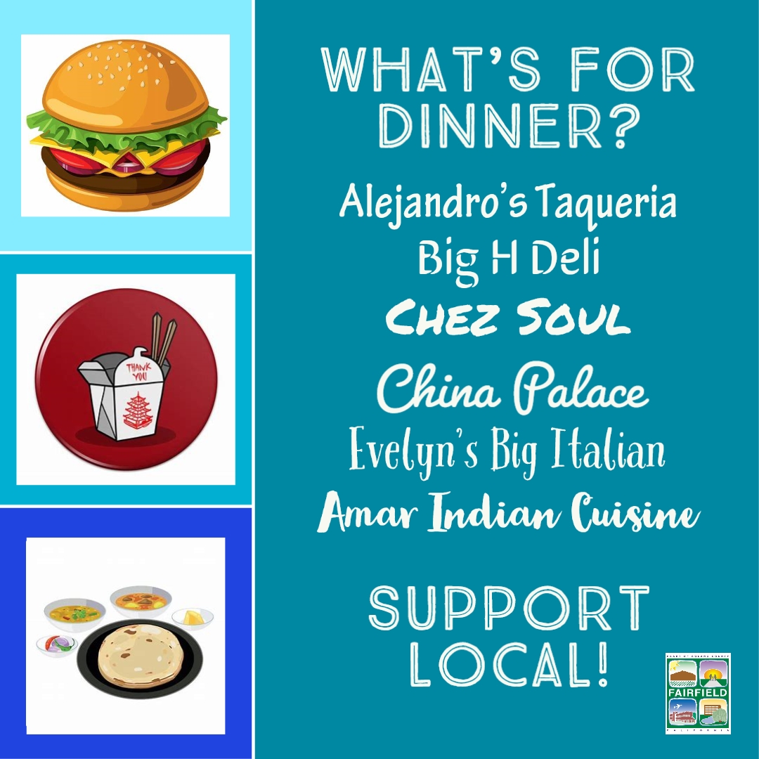 It's Takeout Tuesday and Fairfield has so many delicious choices! Visitffairfieldca.com/open for a complete list of  local restaurants offering takeout and support our local economy! #weservefairfieldca #cofcovid