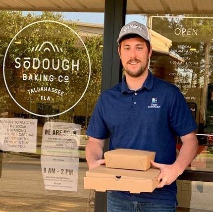 FirstCommerceCU's tweet image. First Commerce team member, Stephen Austin, supports local Tallahassee baking company &amp;amp; restaurant, @SoDOUGH, with his #LocalStrong dollars. 🍩 #CUStrong #FirstCommerceProud #FCCUProud