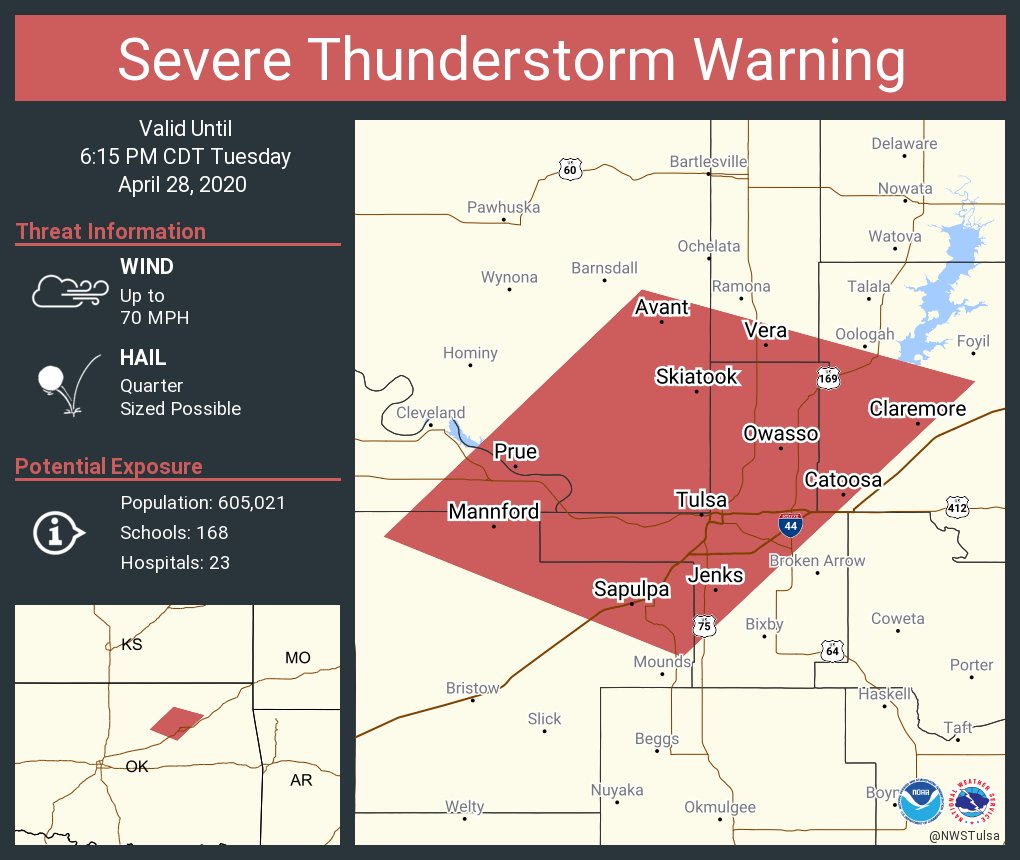 Severe Thunderstorm Warning including Tulsa OK, Owasso OK, Sapulpa OK until 6:15 PM CDT