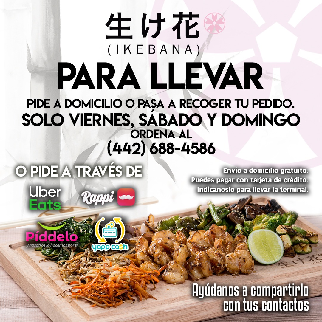 IkebanaTeppan's tweet photo. Ya puedes realizar tu pedido por tu plataforma favorita y disfrutar del sabor japonés en casa.

#Ikebana #Restaurante #Cuarentena #Trabajadores #Familia #Rappi #UberEats #Sushi #Abierto #Antea #ConsumeLocal #Piddelo https://t.co/kamufzUHfC