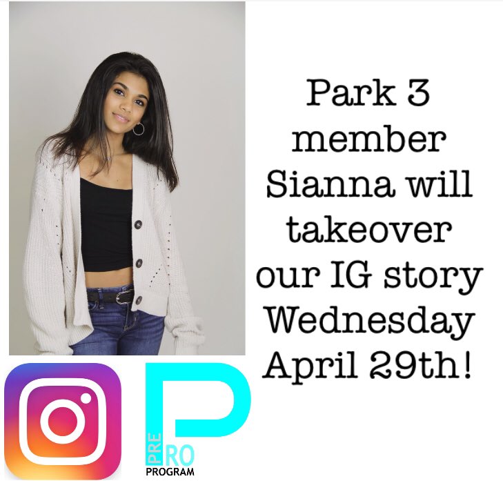 PrePROprogram's tweet image. Tomorrow! Park 3 member Sianna will takeover our Instagram story! Make sure to keep checking our story throughout the day to see a day in their lives! #instagram #instagramtakeover #insta #ig #dance #dancelife #dancer #dancing #dancerlife #dancechallenge #dancevideos