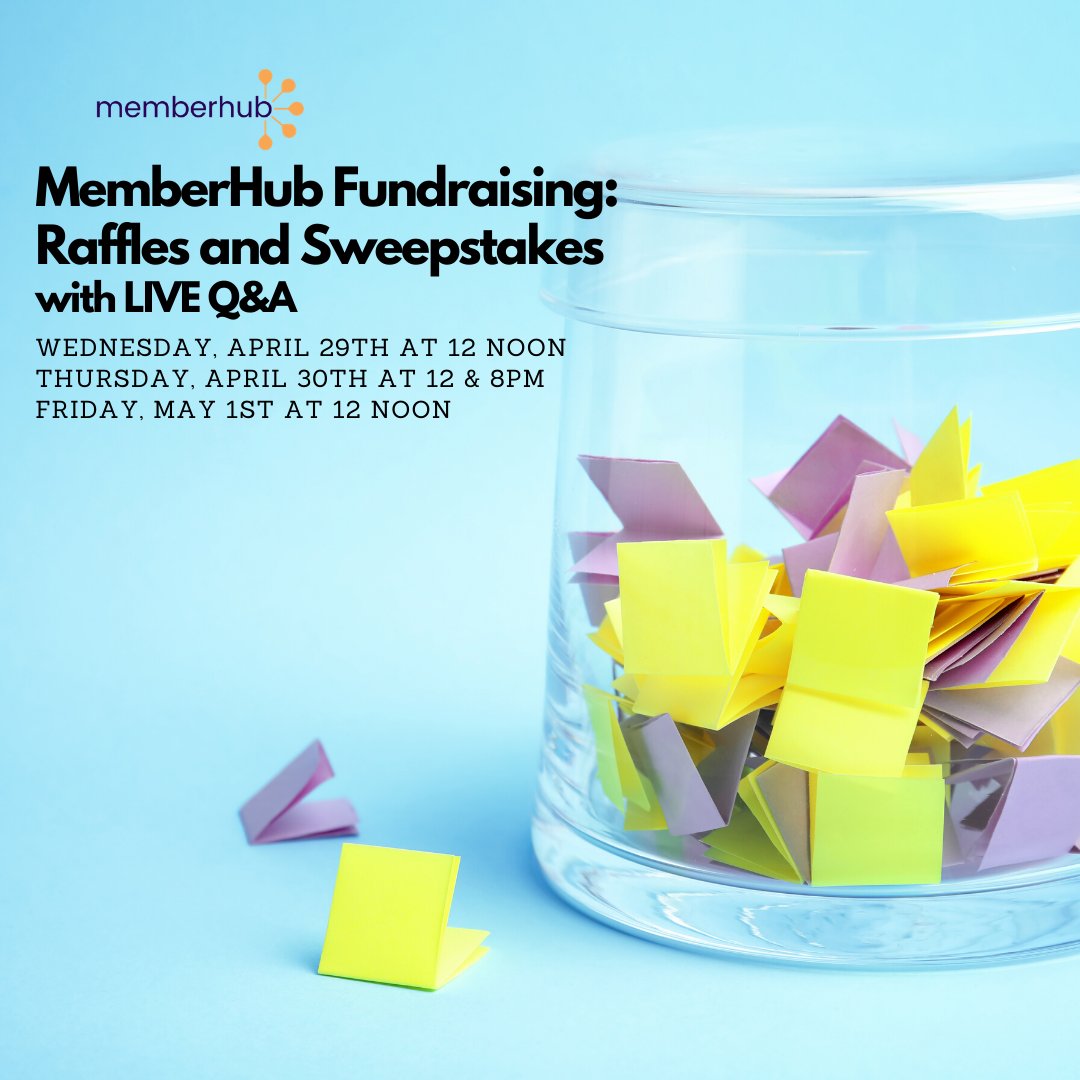 givebackscauses's tweet photo. #MemberHub Fundraising: Raffles and Sweepstakes with LIVE Q&amp;A

In this live session, we will teach you how to create #Raffles and #Sweepstakes campaigns using the new MemberHub #Fundraising tool.

Register Here: https://t.co/KdxLlYOWHX https://t.co/kfMfPrSC4U
