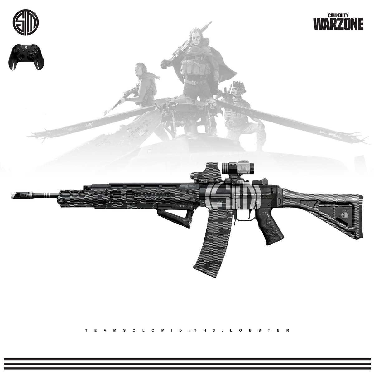 LobsterTh3's tweet photo. @CallofDuty I like the you have the COD league store in your game. But I must say the gun camos are very lazy. Can we please get some cooler camos that support our favorite esports teams. Here is a @TSM concept I made. @leena_xu @TSM_Myth @TSM_Chica @TSM_Daequan @TSM_Crue https://t.co/C0yHl5SK6G