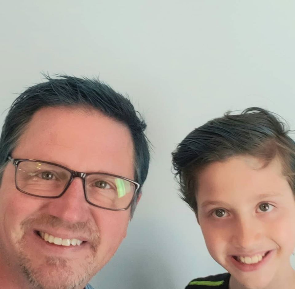 delmendorf's tweet image. Principal at @CatonsvilleMS  Dyed my hair blue with my son (yesterday) because . . . why not?  #RemoteLearningChat