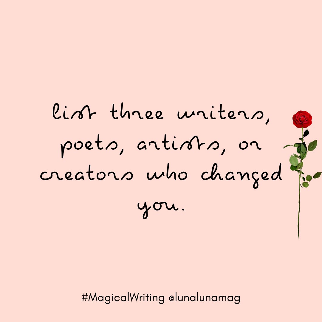 LunaLunaMag's tweet photo. Final question #11: for @lisamariebasile or anyone else (we'd love to hear from you on all of these; diversity of thought and idea is the key!).
list three writers, poets, artists or creators who changed you.
#magicalwriting https://t.co/fSAuKeuhNu