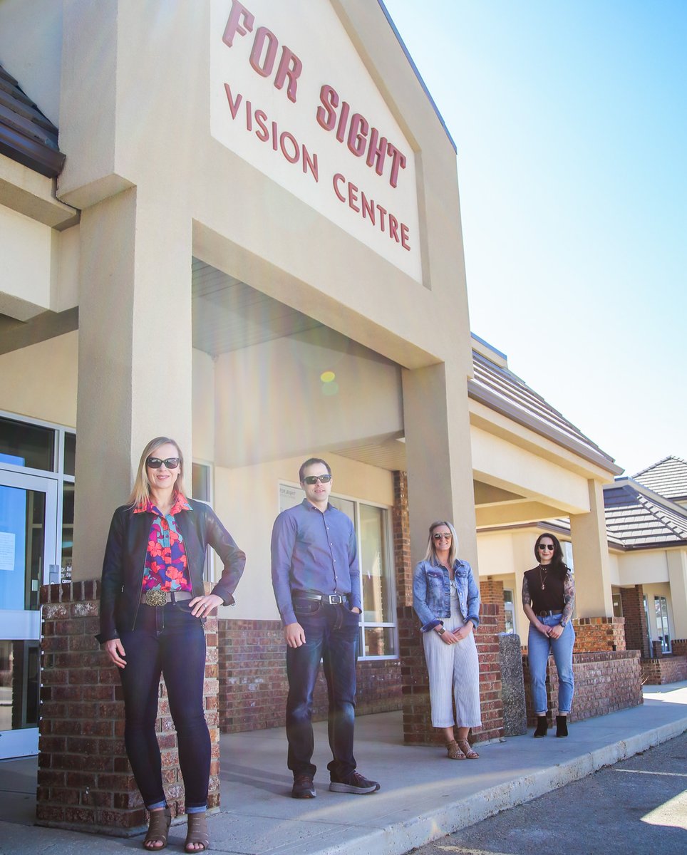 On sunny days the staff <a href="/ForSightBrooks/">For Sight Vision</a> make sure to wear their sunglasses! Available for emergency eye exams, curbside pick ups of glasses or shipping contact lenses direct to you. #ShopLocal #NewellProud #CityofBrooks #SocialDistancePhoto #BrooksBizPorchraits