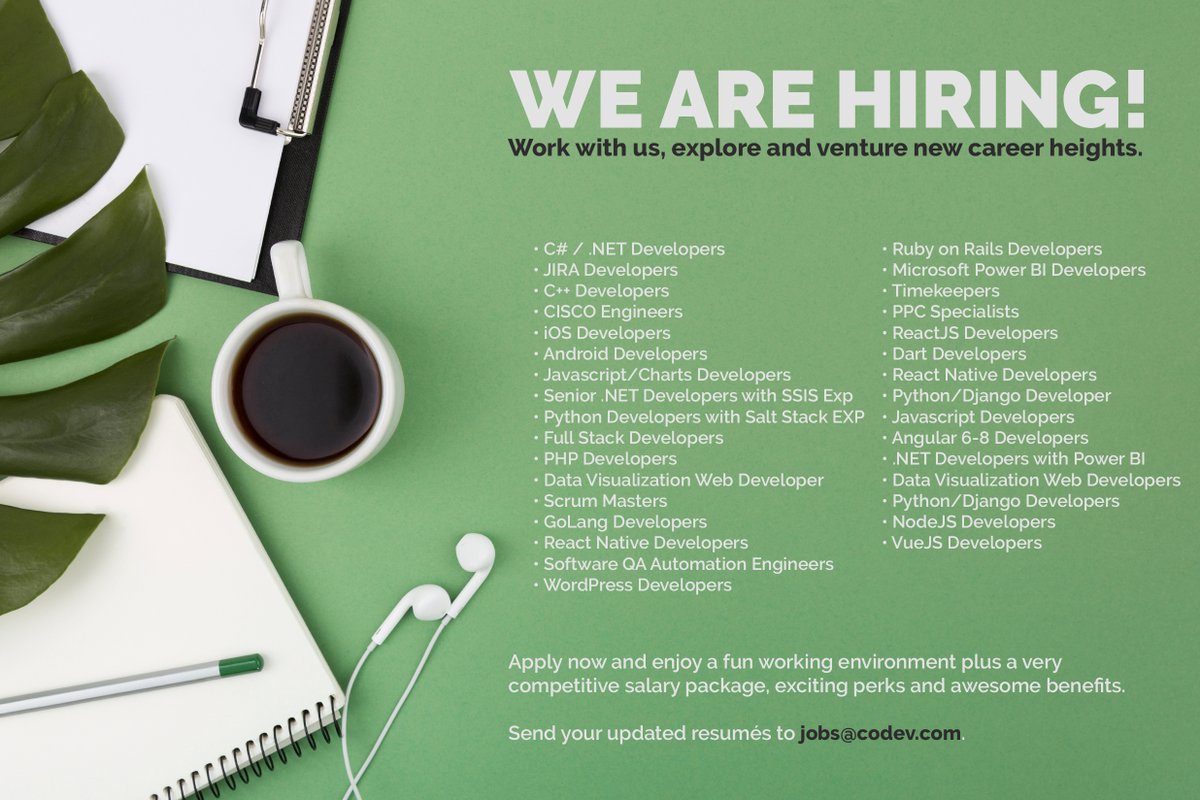 CoDevPhils's tweet photo. Are you looking to jumpstart your career?

If you have what it takes, join and be part of our growing family. Send your resume to jobs@codev.com and take our assessments at the comfort of your home!

#WeAreCoDev
#CoDevCareers
#CebuJobs https://t.co/4ZV3gcSqrt