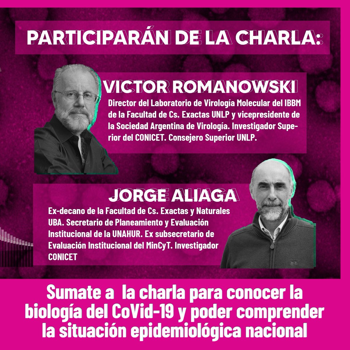 colectivoexacta's tweet photo. CHARLA - Covid19: biología del virus y situación epidemiológica argentina.

🗓 VIERNES 1/5 -17HS.
En vivo en nuestro canal de Youtube

Para comprender en qué situación estamos y cuales serán los desafíos para adelante. 

Todxs invitadxs!
@jorgeluisaliaga
#VictorRomanowsi https://t.co/dexe4p08N3