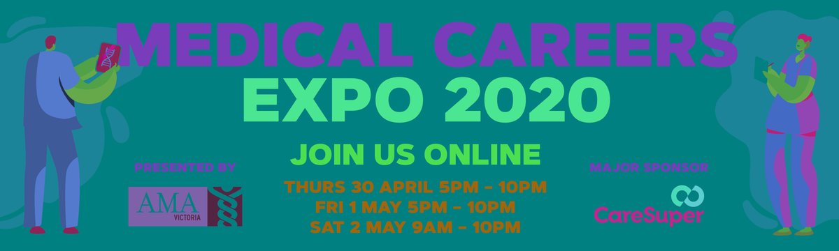 amavictoria's tweet photo. Attention med students and interns! 

Don't forget, we are running the Medical Careers Expo 2020 as a virtual event across three days - 30 April and 1&amp;2 May. Live webinars, pre-recorded clips and resources for you to access at no cost #MCE2020

ENTER HUB: https://t.co/ccMMjkwilK https://t.co/uDfftZbNgc
