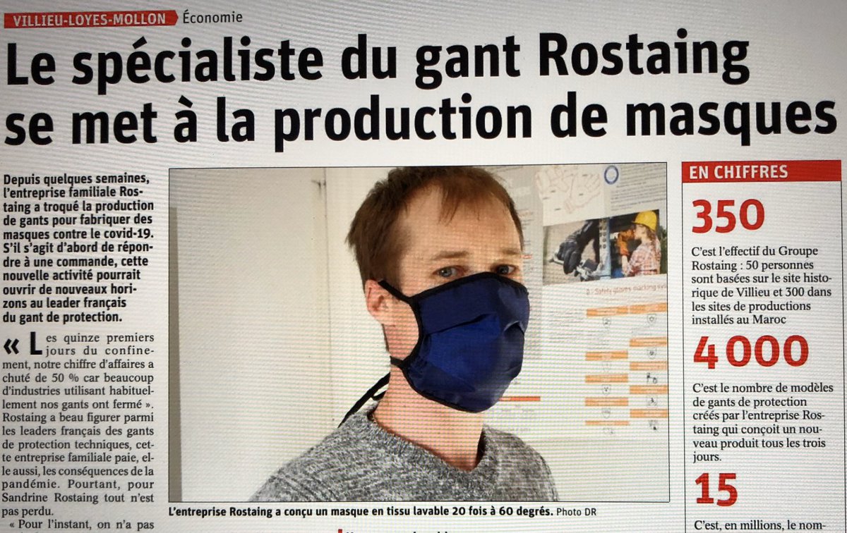 #SoutenonsNosEntreprises Les entrepreneur.e.s de l'Ain font preuve d'adaptation, de résilience et de solidarité
👇une initiative parmi d'autres avec <a href="/ROSTAINGgloves/">ROSTAING</a> à lire dans <a href="/leprogresain/">Le Progrès Ain</a> 
#Tousmobilisés
#Cotiere 

 <a href="/Departement_AIN/">Département de l'Ain</a>  <a href="/ccifrance/">CCI France 🇫🇷🇪🇺</a>