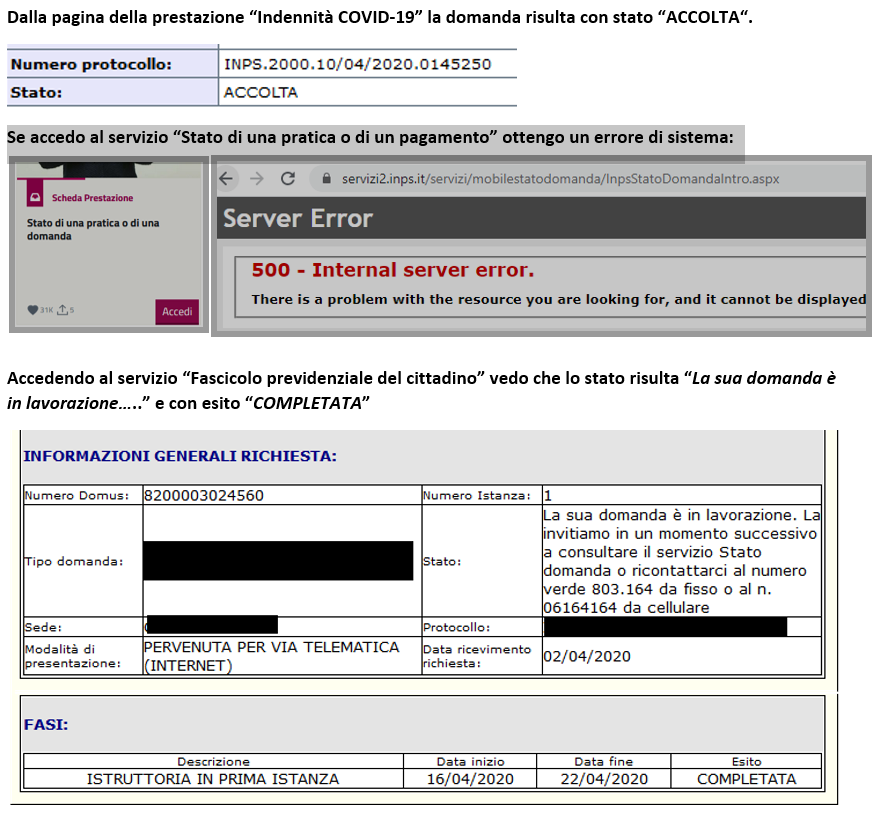 CD_Arreda's tweet photo. @INPS_it Ancora nessun bonifico ma tanti errori dall'INPS.
La pratica risulta “ACCOLTA“.
Nel “Fascicolo previdenziale del cittadino” risulta “La sua domanda è in lavorazione” con esito “COMPLETATA”.
Dal servizio "stato di una pratica o di una domanda" ho un errore di sistema. https://t.co/gyAZaycSr4