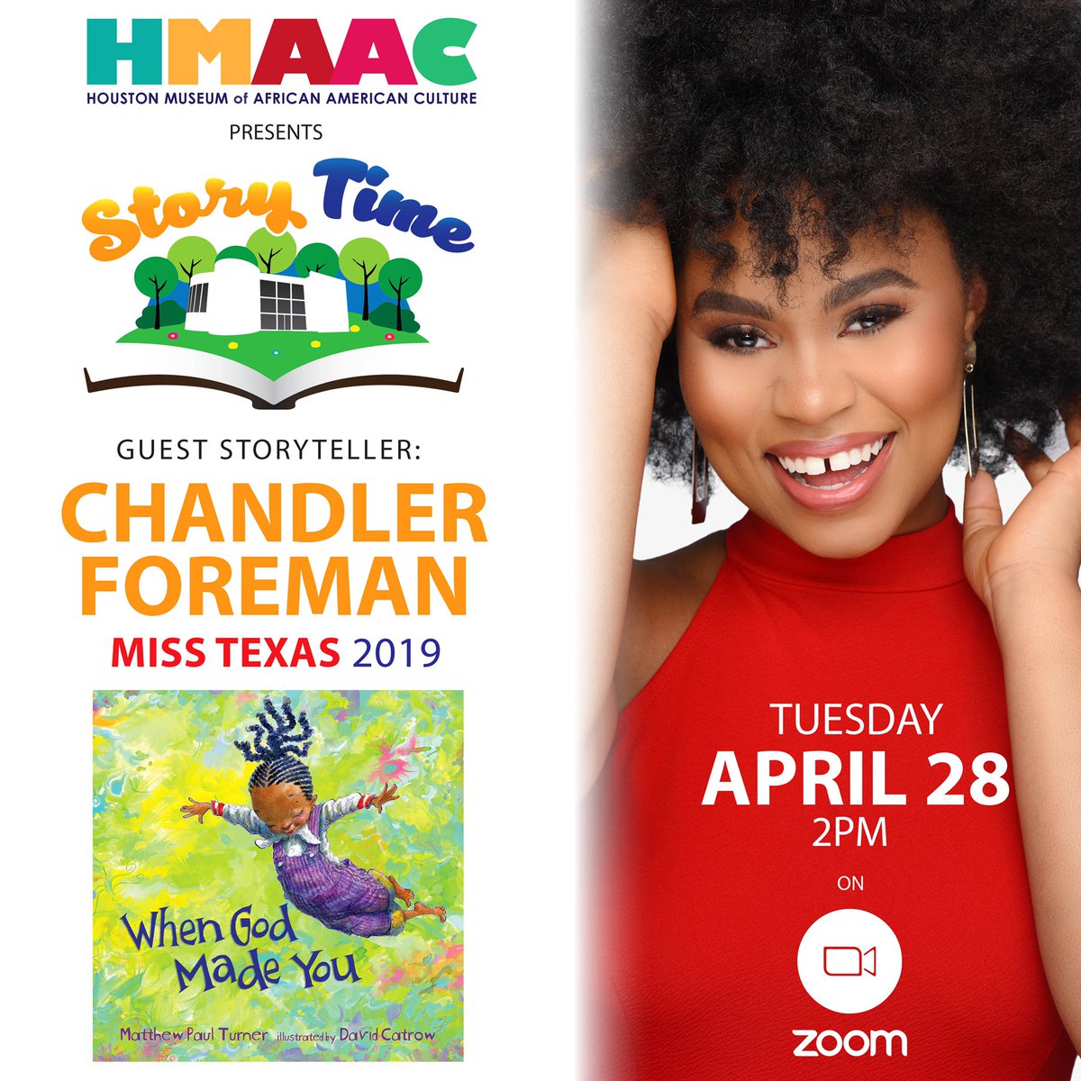 Today, April 28th Story Time with Chandler via Zoom With Houston Museum African American Culture📚 #missamericatx #theleaderwithin