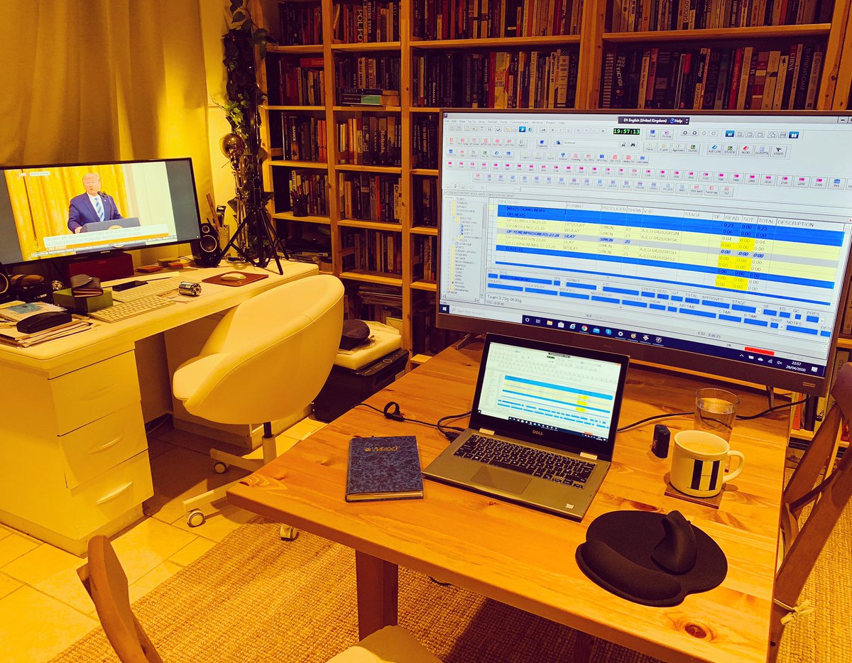 HomaraChoudhary's tweet photo. When your TV station becomes your work station for @aljazeeraenglish 📺🎙🎞 #workingfromhome #nightshift #threemonitors #covid_19 #journolife https://t.co/etkmsocwXn