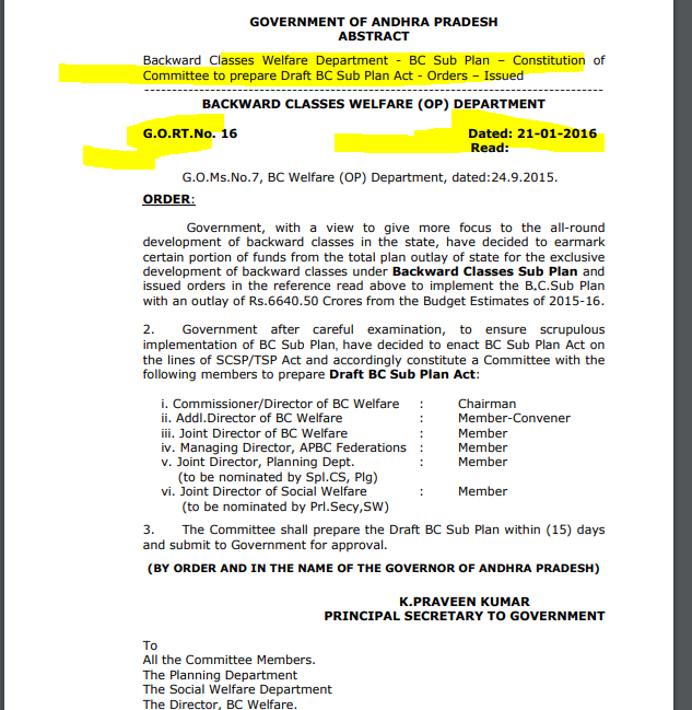 TDP/CBNBC సంక్షేమం2016GO#16BC Sub Plan Committee ➼prepare Draft BC Sub Plan Act.BC సబ్ ప్లాన్ కమిటీ➼బీసీ ఆక్ట్ డ్రాఫ్ట్ పై Feb'19BC Sub-plan Bill passBC సబ్ ప్లాన్+SC, ST సంక్షేమం➼CM CBN statementCourtesyTV9AJ https://www.andhrajyothy.com/telugunews/abnarchievestorys-707291