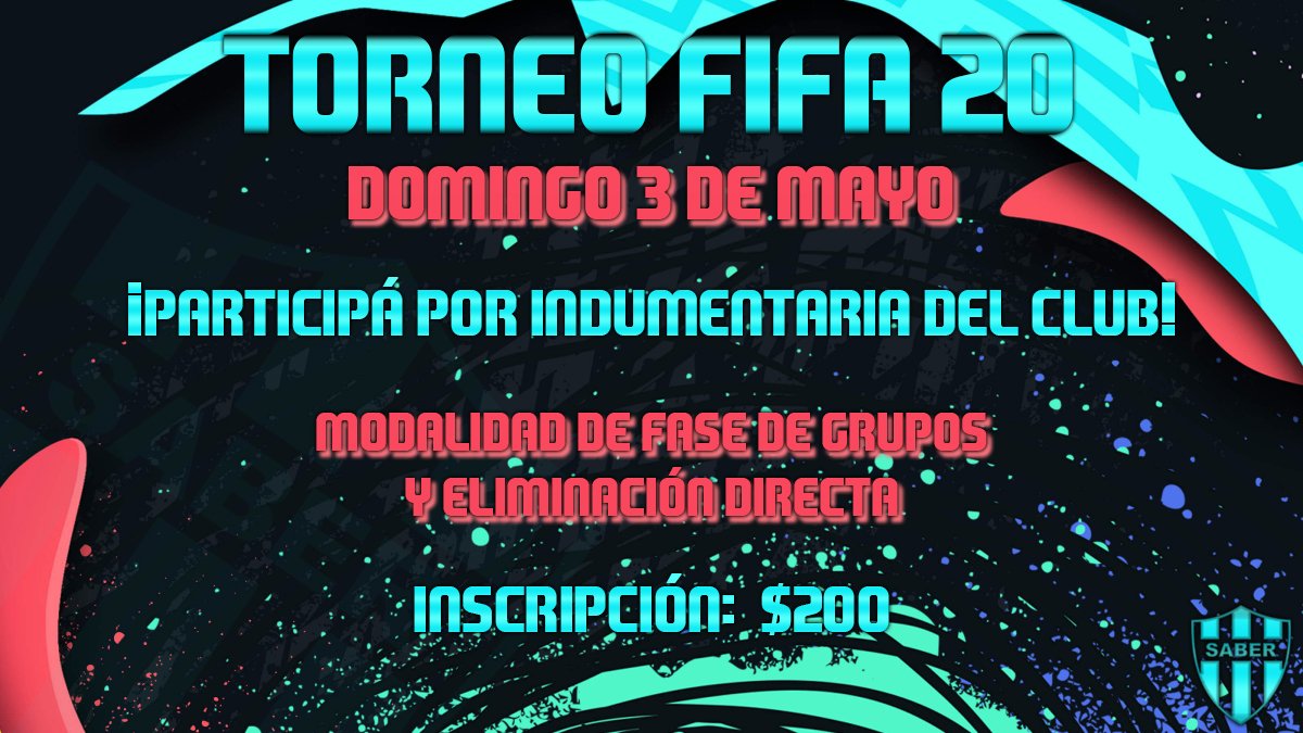 ¡¡Se viene el torneo de FIFA 20!!
Este Domingo 3 de Mayo no dejes pasar la oportunidad de ganarte la camiseta y otras indumentarias del club!!
Mandanos un mensaje privado y te decimos los pasos a seguir para la inscripción.
¡CUPOS LIMITADOS!
#Saber #TorneoFifa #FIFA20