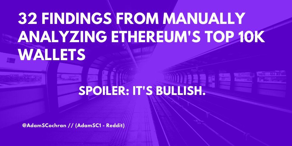 1/109The 10k Audit.I manually audited the top 10,000 Ethereum addresses to learn about liquidity, profitability, market manipulation and what Whales are doing with their money.This is the first of many reports to come from this data set.(Blog version in last tweet)