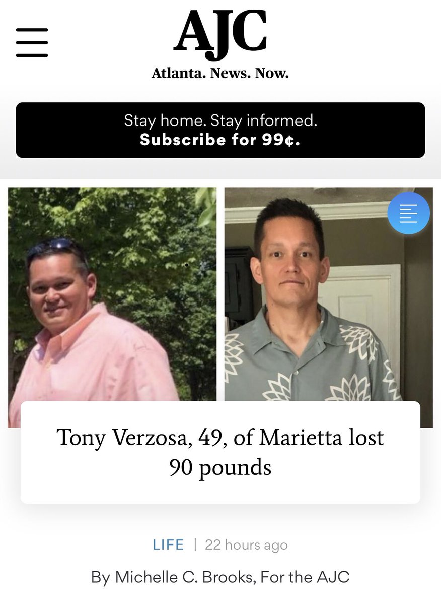 I am so proud of my patient down 90 lbs and sharing his success with others. It is never to late to start your journey of feeling better and taking control of your health #drfatoff #weightlossjourney #ajc #dm #ajcsuccessstory #cfiaim #obesity #lifestylechanges #aom #weightloss