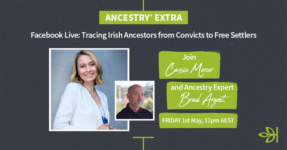 Join us for an exciting livestream this Friday (12pm AEST) where Cassie Mercer will be joining Ancestry Expert, Brad Argent to discuss tracing your Irish ancestors - from convicts to free settlers. Click ‘Get Reminder’ on Facebook so you don’t miss it! ancstry.me/2KHAVI7