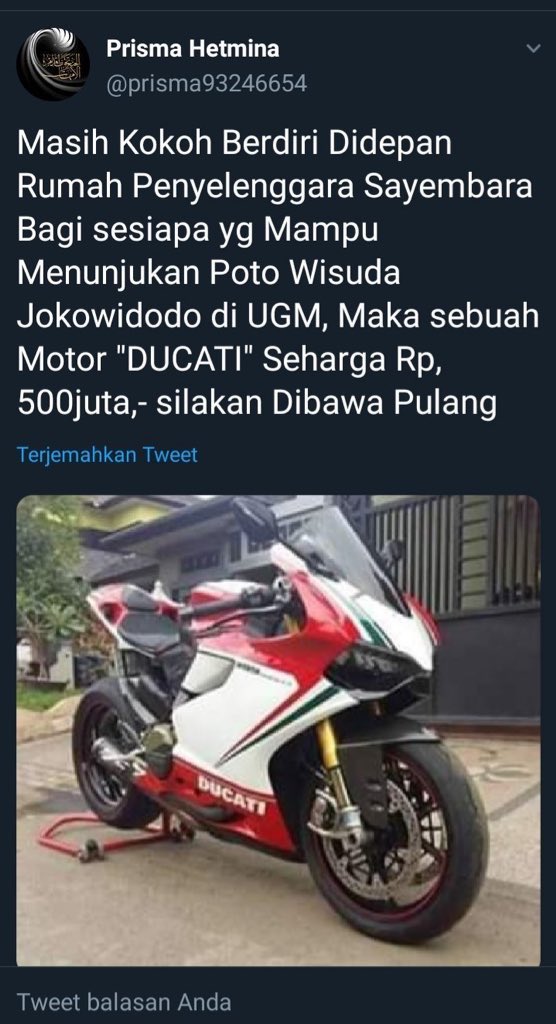 kangdede78's tweet photo. Mempermasalahkan wisuda Presiden @jokowi itu sbnrnya lagu lama yg didaur ulang, dimulai sejak 2012 ketika ikut kontestasi Pilkada DKI.

Skrng digoreng lagi, ttp BASI😀

Oposisi rasa terasi makin frustrasi, iming2 dgn hadiah Ducati nyolong dari Google.😛😀

Akun ini yg mulai👇🏼 https://t.co/ccPjrtZ8TB