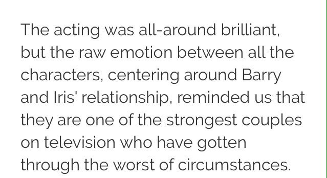 “the acting was all around brilliant [...] it reminded us that they are one of the strongest couples on television” The focus on Westallen’s relationship and the depth behind their connection in tonight’s episode showed us why they’re the gold standard  @ewrote  #TheFlash