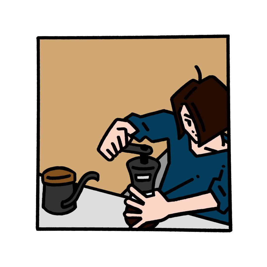 ヒイラギ フトシ Coffee Mill イラスト イラストレーター Artist Illustration Drawing アート デザイン デジタルイラスト Stayhome コーヒー おうち時間 コーヒーのある暮らし Camscanner コーヒーミル コーヒー好きな人と繋がりたい