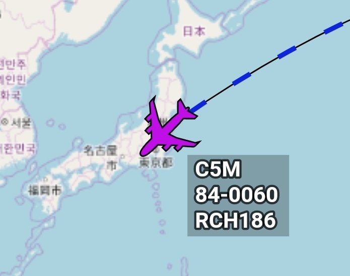 is_keelu's tweet photo. USAF
Lockheed C-5M Super Galaxy 
Spotted over #Japan 
(Departed from Travis AFB)

84-0060 #AE055B https://t.co/zFzcpzlMoy