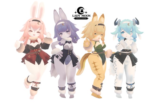 オリジナル3Dモデル【レディムーン】
https://t.co/iV7PJrXT21
販売開始しました。Vケット4期間中は少し割引+追加テクスチャ付きです。動画もあるので動いてる様子が気になる方は見てみて下さい!画像の4人が入っています。
よろしくお願いします～ 